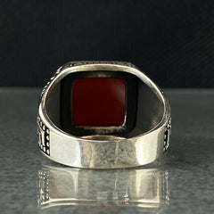 Red Agate Stone 925 Sterling Silver Handmade Men Ring