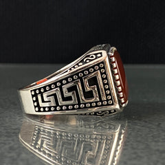 Red Agate Stone 925 Sterling Silver Handmade Men Ring