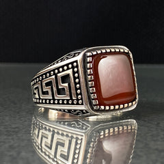 Red Agate Stone 925 Sterling Silver Handmade Men Ring