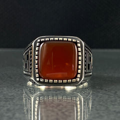 Red Agate Stone 925 Sterling Silver Handmade Men Ring