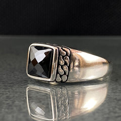 Minimalist Pinky 925 Sterling Silver Black Onyx Stone Men Ring