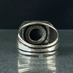 Round Stone 925 Sterling Silver Onyx Men Ring