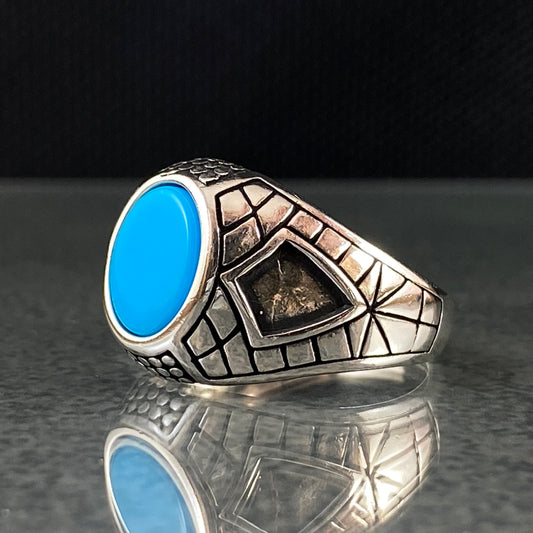 Minimalist Blue Turquoise Stone 925 Sterling Silver Handmade Men Ring