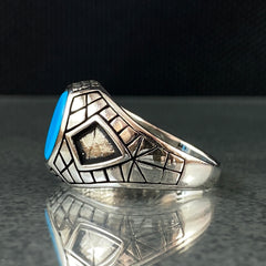 Minimalist Blue Turquoise Stone 925 Sterling Silver Handmade Men Ring