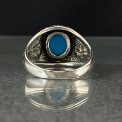 Minimalist Blue Turquoise Stone 925 Sterling Silver Handmade Men Ring