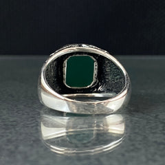 Hand Engraved Green Agate Stone 925 Solid Silver Men Ring