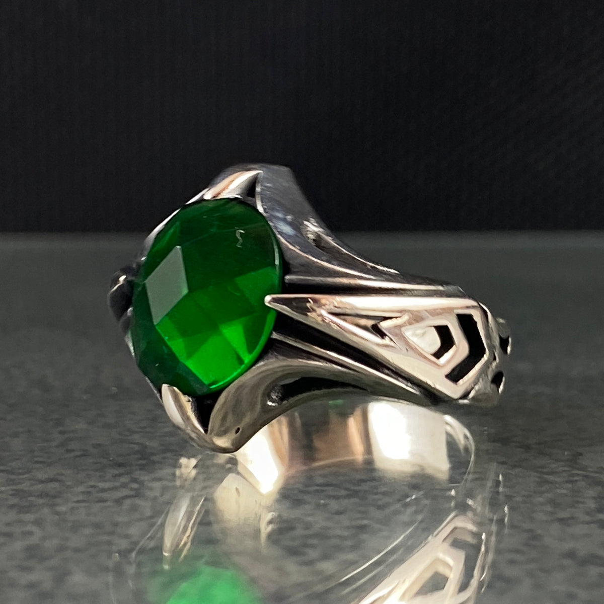 Anillo de plata maciza de piedra esmeralda 925, anillo de piedra preciosa esmeralda verde 