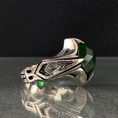 Original Emerald Stone 925 Sterling Silver Handmade Men Ring