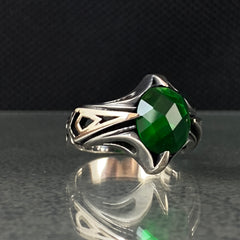 Anillo de plata maciza de piedra esmeralda 925, anillo de piedra preciosa esmeralda verde 