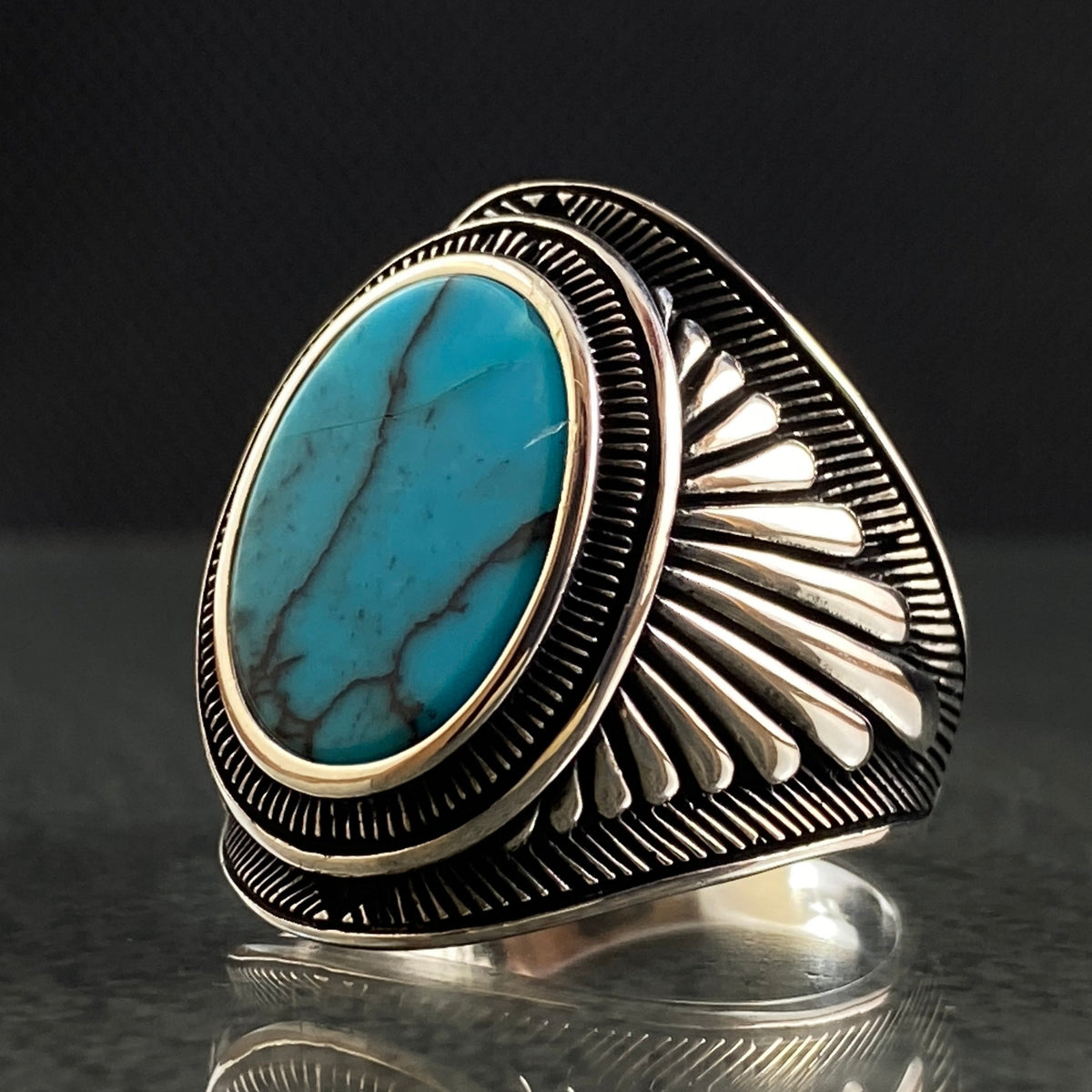 925 Silver Turquoise Stone Men Ring