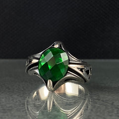 Anillo de plata maciza de piedra esmeralda 925, anillo de piedra preciosa esmeralda verde 