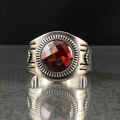 Red Rolex Ruby Stone 925 Sterling Silver Men Ring