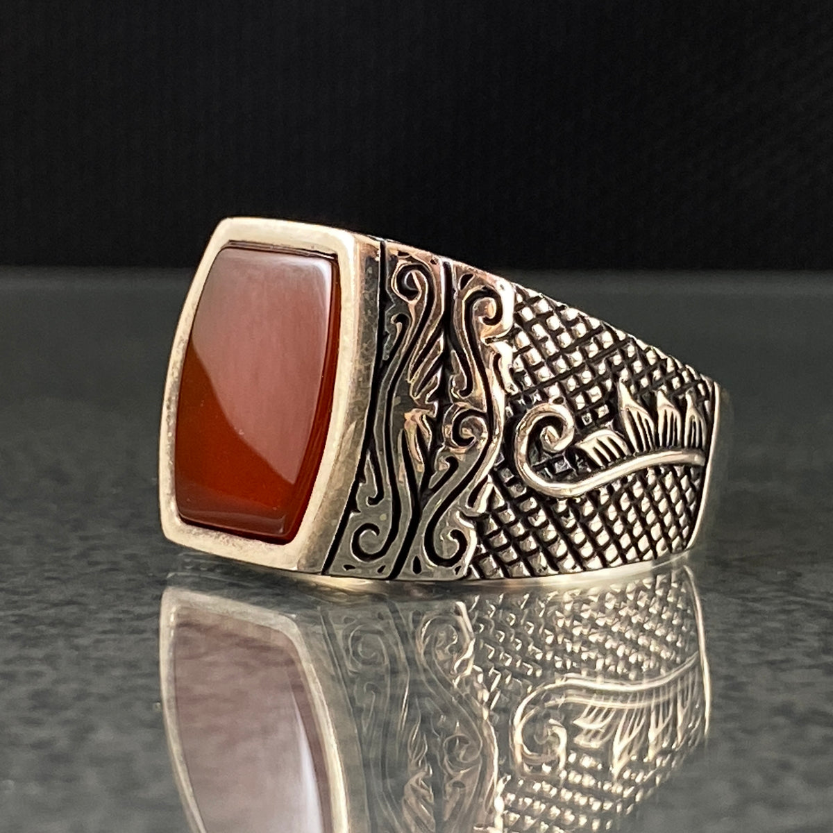 Red Agate Stone 925 Sterling Silver Handmade Men Ring