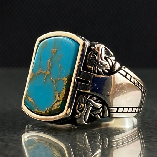 Turquoise 925 Silver Blue Stone Men Ring