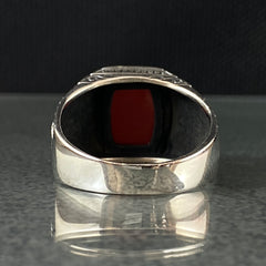 Red Agate Stone 925 Sterling Silver Handmade Men Ring