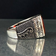 Red Agate Stone 925 Sterling Silver Handmade Men Ring