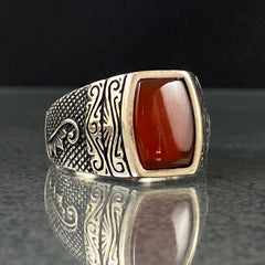 Red Agate Stone 925 Sterling Silver Handmade Men Ring