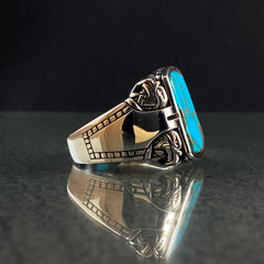 Turquoise 925 Silver Blue Stone Men Ring