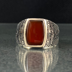 Red Agate Stone 925 Sterling Silver Handmade Men Ring