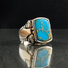 Turquoise 925 Silver Blue Stone Men Ring