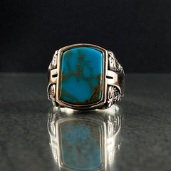 Turquoise 925 Silver Blue Stone Men Ring