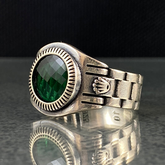 Emerald Rolex Original 925 Silver Handmade Men Ring