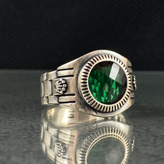 Anillo de plata maciza de piedra esmeralda 925, anillo de piedra preciosa esmeralda verde 