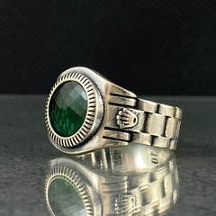 Anillo de plata maciza de piedra esmeralda 925, anillo de piedra preciosa esmeralda verde 