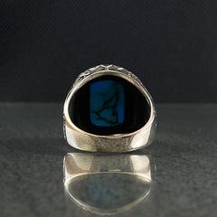 Turquoise Stone 925 Silver Men Hand Engraved Ring