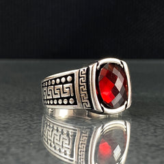 Minimalist Original Ruby Stone 925 Sterling Silver Handmade Men Ring