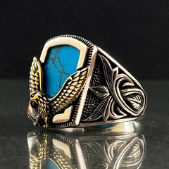 Turquoise Gemstone 925 Silver Eagle Animal Men Ring