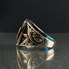 Turquoise Gemstone 925 Silver Eagle Animal Men Ring