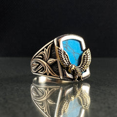 Turquoise Gemstone 925 Silver Eagle Animal Men Ring