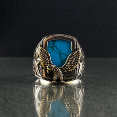 Turquoise Gemstone 925 Silver Eagle Animal Men Ring