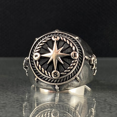 Compass 925 Sterling Silver Ring, Gift For Sailor