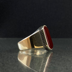 925 Solid Silver Red Agate Stone Men Ring