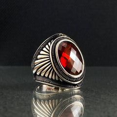 Ruby Gemstone 925 Silver Men Ring