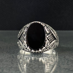 Classic Black Onyx Stone 925 Sterling Silver Men Handmade Ring