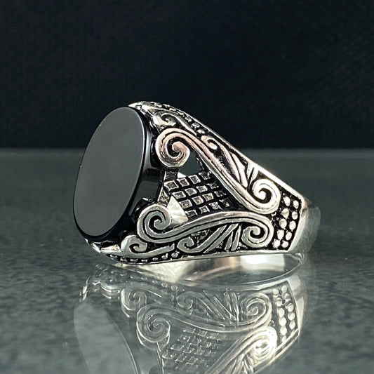 Classic Black Onyx Stone 925 Sterling Silver Men Handmade Ring