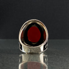 Oval Red Agate Stone 925 Solid Silver Men Ring