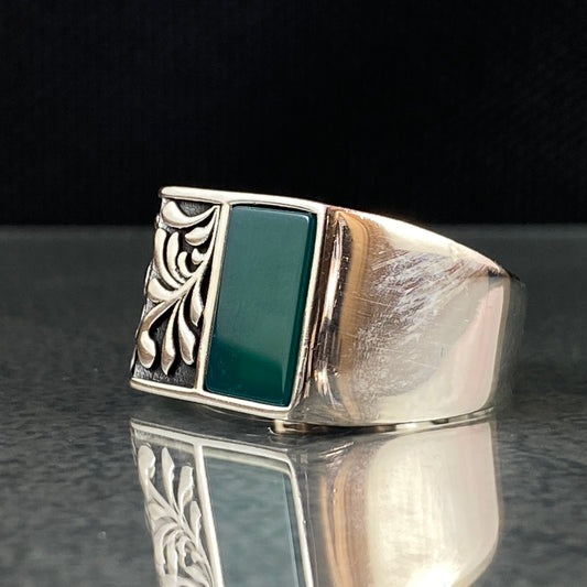 Green Agate Stone 925 Sterling Silver Handmade Men Ring