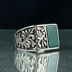 Green Agate Stone 925 Sterling Silver Handmade Men Ring