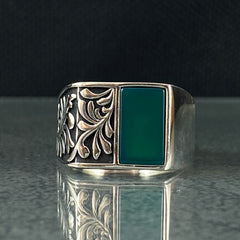 Green Agate Stone 925 Sterling Silver Handmade Men Ring