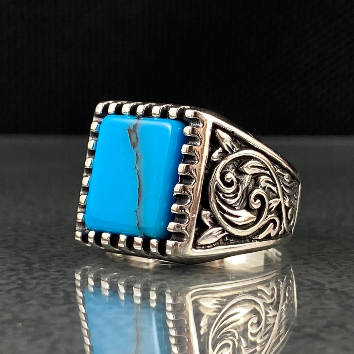 Blue Turquoise Stone 925 Original Silver Men Handmade Ring