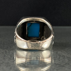 Blue Turquoise Stone 925 Original Silver Men Handmade Ring