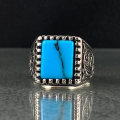 Blue Turquoise Stone 925 Original Silver Men Handmade Ring