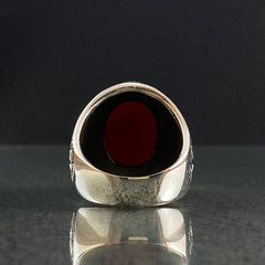 Oval Red Agate Stone 925 Silver Men Ring