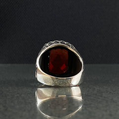 Classic Daily Red Ruby Stone 925 Solid Silver Handengraved Ring