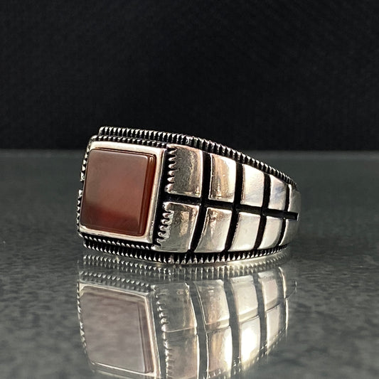 Agate Stone 925 Sterling Silver Men Handmade Ring