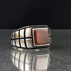 Agate Stone 925 Sterling Silver Men Handmade Ring